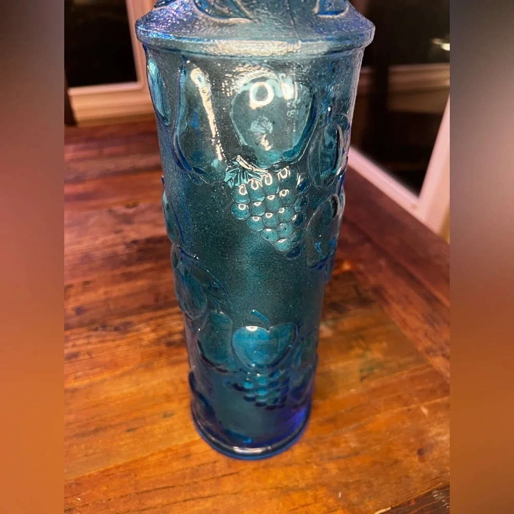Vintage Empoli Glass 15” Blue Genie Bottle Decanter Vase No Stopper MCM